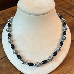 Vintage Chic Black and Silver‎ Beaded sterling silver Necklace